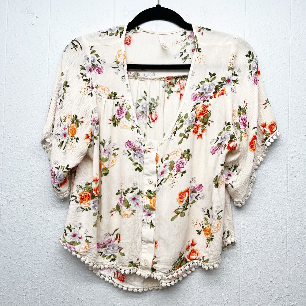 My Story Button Front Gauzy Top Womens Medium Floral Fairy Boho Chic Cottagecore